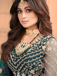 Thumbnail for Myra Rama Green Butterfly Net Embroidered Anarkali Suit