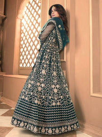 Thumbnail for Myra Rama Green Butterfly Net Embroidered Anarkali Suit