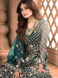 Thumbnail for Myra Rama Green Butterfly Net Embroidered Anarkali Suit