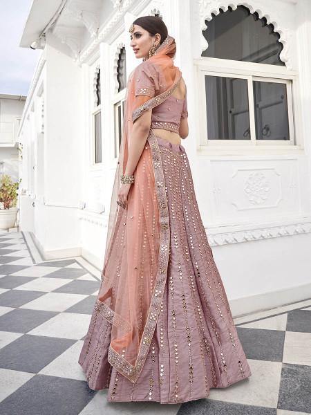 Myra Rose Pink Heavy Embroidered Silk Bridal Lehenga