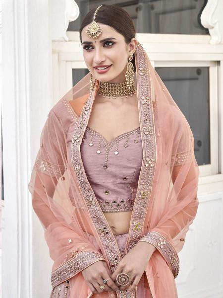 Myra Rose Pink Heavy Embroidered Silk Bridal Lehenga