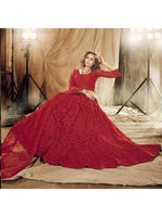 Thumbnail for Myra Red Heavy Embroidered Net bridal Lehenga - Distacart