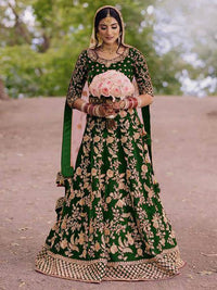 Thumbnail for Myra Green Heavy Embroidered Velvet Bridal Lehenga online