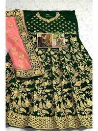 Thumbnail for Green Embroidered Velvet Bridal Lehenga