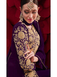 Thumbnail for Myra Purple Georgette Embroidered Anarkali Pant Style Suit