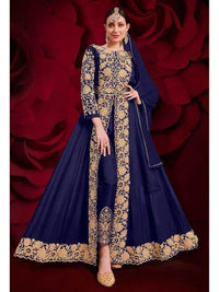 Thumbnail for Myra Navy Blue Georgette Embroidered Anarkali Pant Style Suit