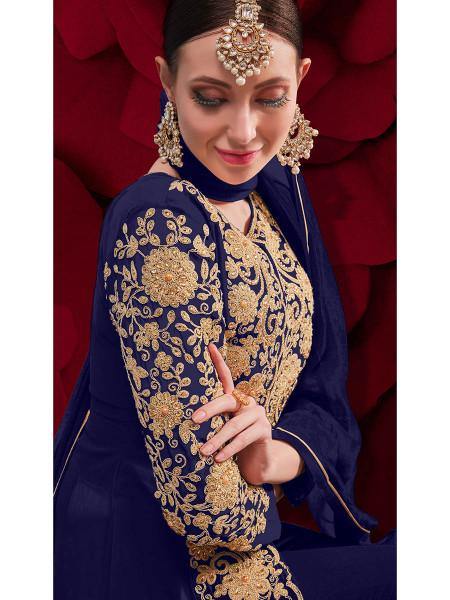 Myra Navy Blue Georgette Embroidered Anarkali Pant Style