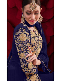Thumbnail for Myra Navy Blue Georgette Embroidered Anarkali Pant Style