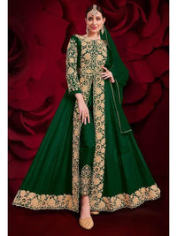 Thumbnail for Myra Green Georgette Embroidered Anarkali Pant Style Suit - Distacart