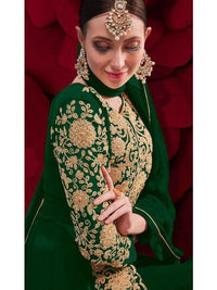 Thumbnail for Myra Green Georgette Embroidered Anarkali Pant Style Suit - Distacart