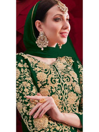Thumbnail for Myra Green Georgette Embroidered Anarkali Pant Style Suit - Distacart