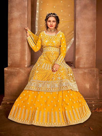 Thumbnail for Beautiful Mustard Yellow Heavy Embroidered Gharara