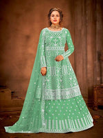 Thumbnail for Myra Fashion Sea Green Heavy Embroidered Gharara Suit