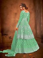 Thumbnail for Fashion Sea Green Heavy Embroidered Gharara