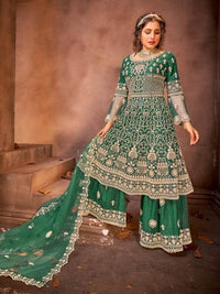 Thumbnail for Myra Green Heavy Embroidered Gharara Suit online