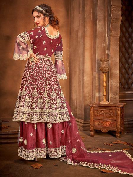 Maroon Embroidered Gharara