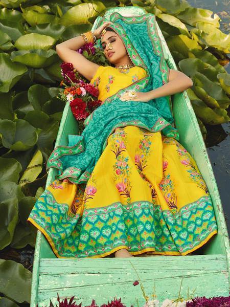 Beautiful Multicolour Silk Muslan Printed Traditional Lehenga Choli
