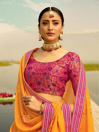 Thumbnail for Myra Multicolour Silk Muslan Printed Lehenga Choli For Weddings online