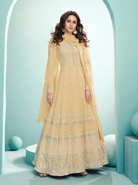 Thumbnail for Myra Dusty Yellow Georgette Embroidered Anarkali Suit