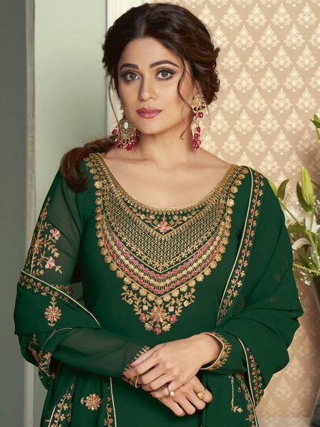 Myra Green and Gold Georgette Embroidered Gharara