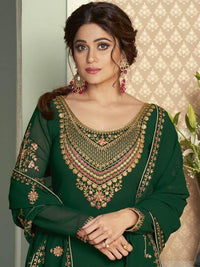 Thumbnail for Myra Green and Gold Georgette Embroidered Gharara
