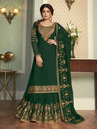 Thumbnail for Green and Gold Georgette Embroidered Gharara Suit
