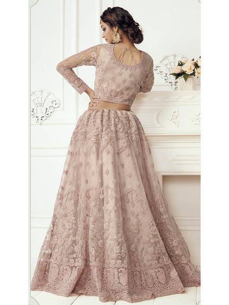 Myra Dusty Pink Heavy Embroidered Net Bridal Lehenga