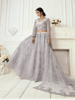 Thumbnail for Myra Grey Heavy Embroidered Net bridal Lehenga - Distacart