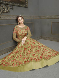 Thumbnail for Myra Green Soft Net Embroidered Handwork Gown Style Suit Online