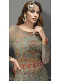 Thumbnail for Myra Grey Soft Net Embroidered Handwork Gown Style Suit online