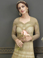 Thumbnail for Myra Pista Soft Net Embroidered Handwork Gown Style Suit