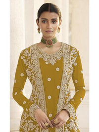 Thumbnail for Myra Mustard Yellow Jacket style Heavy Embroidered Suit online