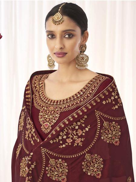 Myra Maroon Georgette Embroidered Palazzo Suit online