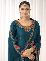 Thumbnail for Myra Blue Georgette Embroidered Palazzo Suit online