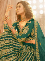 Thumbnail for Myra Rama Green Heavy Embroidered Net Lehenga - Distacart
