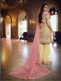 Thumbnail for Myra Beige Heavy Embroidered Gharara Sui - Distacart