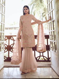 Thumbnail for Myra Light Peach Heavy Embroidered Gharara Suit - Distacart