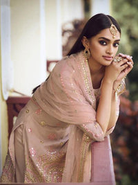 Thumbnail for Myra Light Peach Heavy Embroidered Gharara Suit - Distacart
