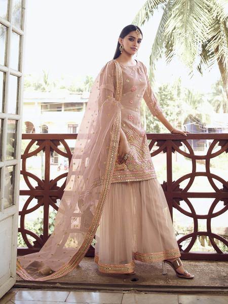 Myra Light Peach Heavy Embroidered Gharara Suit - Distacart