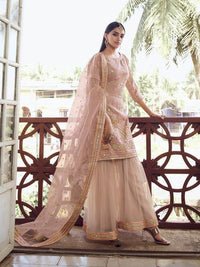 Thumbnail for Myra Light Peach Heavy Embroidered Gharara Suit - Distacart