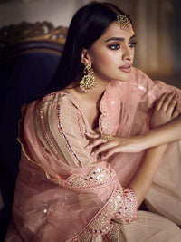 Thumbnail for Myra Peach Heavy Embroidered Gharara Suit - Distacart