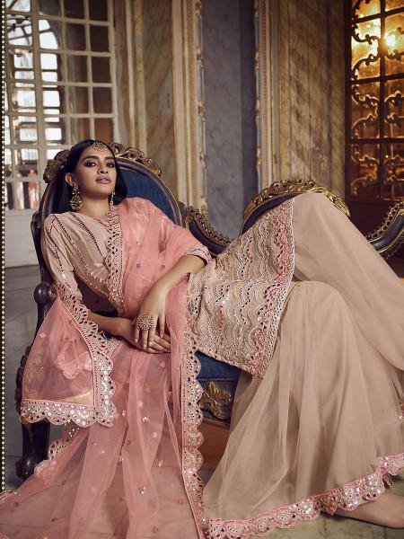 Myra Peach Heavy Embroidered Gharara Suit - Distacart