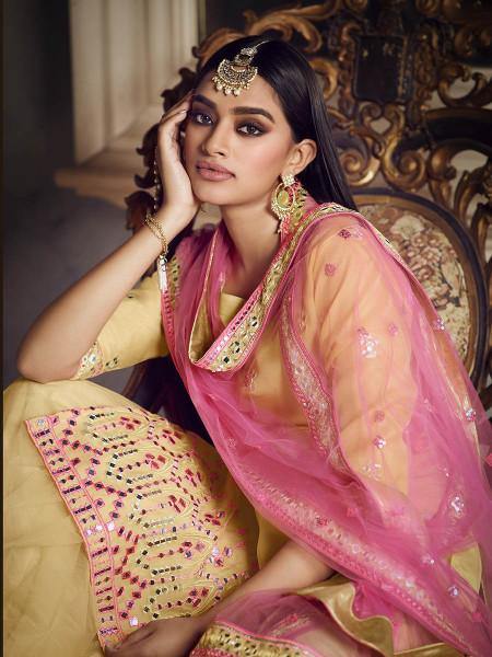 Myra Beige Heavy Embroidered Gharara Suit - Distacart