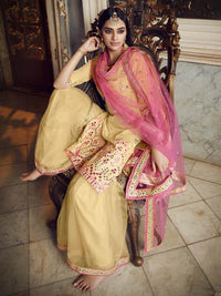 Thumbnail for Myra Beige Heavy Embroidered Gharara Suit - Distacart