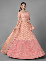 Thumbnail for Myra Peach Heavy Embroidered Soft Net bridal Lehenga - Distacart