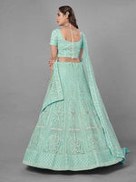 Thumbnail for Myra Sea Green Heavy Embroidered Soft Net bridal Lehenga - Distacart