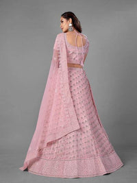 Thumbnail for Myra Pink Heavy Embroidered Soft Net bridal Lehenga - Distacart