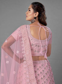 Thumbnail for Myra Pink Heavy Embroidered Soft Net Bridal Beautiful Lehenga