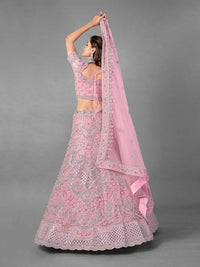 Thumbnail for Myra Pink Heavy Embroidered Soft Net Bridal Lehenga For Girls