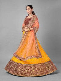 Thumbnail for Myra Musturd Heavy Embroidered Soft Net and Velvet bridal Lehenga - Distacart